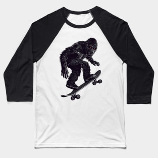 Bigfoot Skateboarding Illustration Baseball T-Shirt